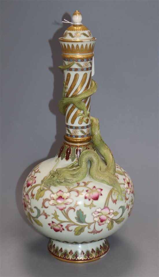 A Minton dragon mounted vase and cover height 39cm